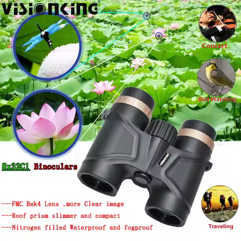 Visionking Wide Angle 8x32 Roof Binocular Bak4 FMC Professional Nitrogen Waterproof Birdwatching Tel