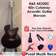 A&amp;K Guitar AK Gitar 40'' Cutaway Acoustic Guitar Kapok Guitar Akustik AK-220C WINE RED【READY STOCK ACTUAL PRODUCT PHOTO】
