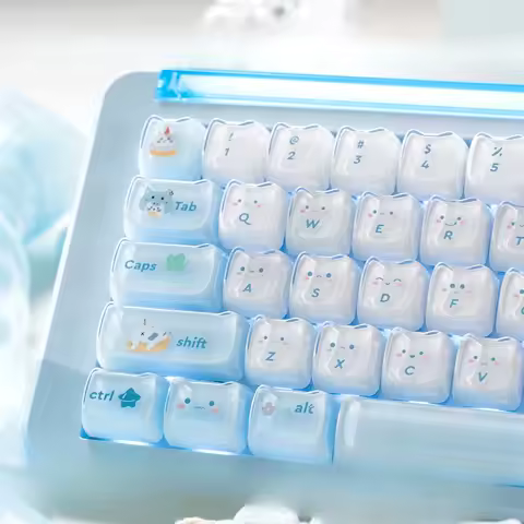 MAIMOOO Crystal Keycap MAO Yugui Meow PC Two-color Jelly Pudding Cat's Ears Pink Blue Keyboard Jello