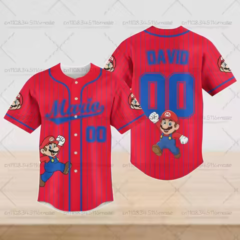New Super Mario Unisex Baseball Shirt with Character Pattern Button Summer Top High Quality Baseball