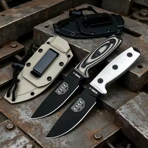 ESEE4 D2 Stonewashed Camping Fixed Blade Outdoor Knife with G10 Handle Kydex Sheath for Multi Purpos