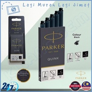 Original Parker Black Color Cartridges [1 Pack of 5] Quink Fountain Pen Ink Refill