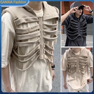 Unique Skull Rib Hooded Vest Men Sleeveless Retro Jacket Mens Hip-hop Skull Rib Sleeveless Hooded Ve