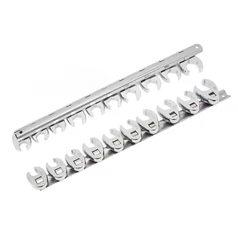 Crows Foot Wrench Set 10-22mm Chrome Plated Steel Metric Nut Wrench Tool Kit for 3/8in Car Maintenan