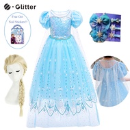 Dress for Kids Girl Princess Dresses Frozen 2 Baby Toddler Clothes Girls Anna Elsa Cosplay Costume Long Cloak Wig Stickers Hair Clip Birthday Party Children Costumes