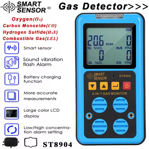SMART SENSOR ST8904 Multifunctional Gas Detector Oxygen O2 Hydrogen Sulfide H2S Carbon Monoxide CO C