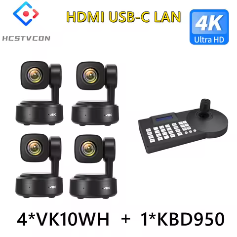 4K PTZ Webcam AI Tracking Minicam 3X Optical Zoom with 1PC Lightweight Control Keyboard Kit for Chur