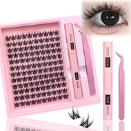 Cluster Lash Extension Set — Volumizing Singles with Adhesive & Sealer, DIY Faux Mink Lashes