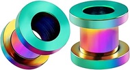 Pair of Screw 316L Surgical Steel Gauge Size 1g 7mm Rainbow Piercing Jewelry Ear Tunnel Stretcher Ea
