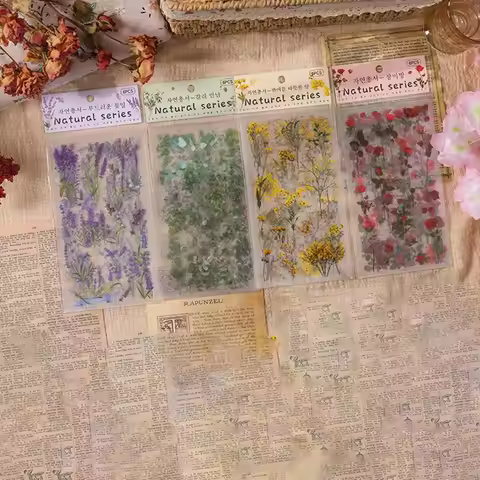 6 pcs/pack Nature PVC Plant Flower Sticker Vintage Adhesive Scrapbook Stickers Clear PET Waterproof 
