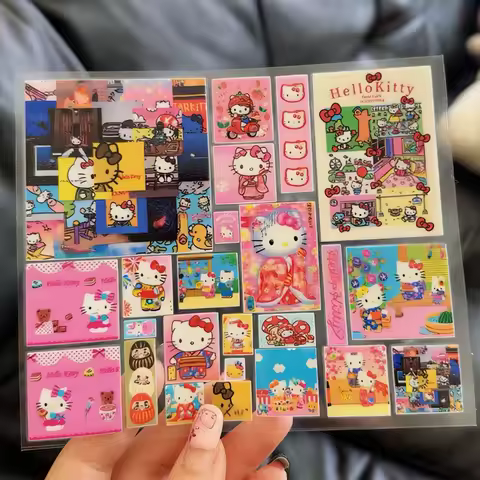 1cps Japanese Kawaii Splicing Kimono Hello Kitty Stickers for Phone Camera Notebook Vintage Angel He