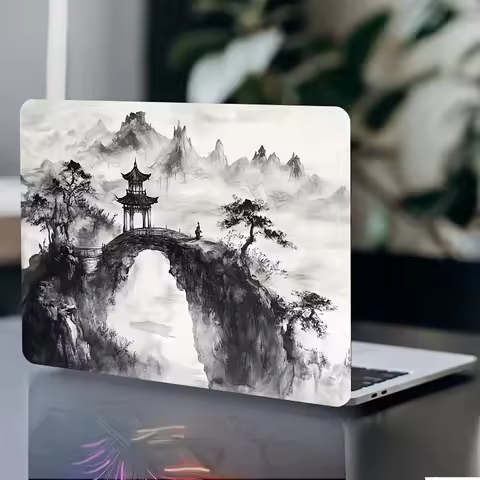 Waterproof and scratch-resistant laptop case with exquisite design of mountain peak and tower temple