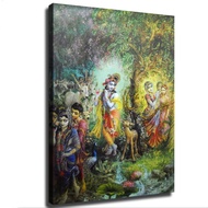 Venu Gopal Krishna Fluting Krishna กับ Radha ในป่าโปสเตอร์เทพเจ้าฮินดูพิมพ์ผ้าใบวาดภาพภาพศิลปะบนผนัง
