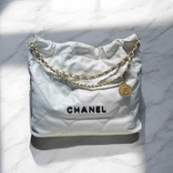 CHANEL 全皮22包/中款/白金黑字