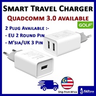 Ori GOLF USB Output Port USB Fast Charger Plug U206 2.1A Qualcomm 3.0 Malaysia / UK 3 Pin Plug