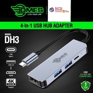 DMES DH3 Type-C 4-1 Multi Function USB Hub Adapter with Expansion Port USB 3.0 x2 / Type C PD Port x1 / HDMI Port  x1