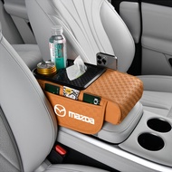 4-in-1 Multifunctional Car Armrest Cushion with Tissue Holder Cup Slot Storage Pocket -PU Leather Fo