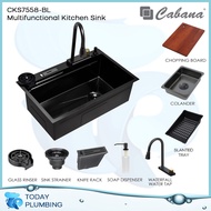 Cabana CKS7558 Multifunctional Kitchen Sink Black Nanograin Single Bowl Topmount Stainless Steel Nan