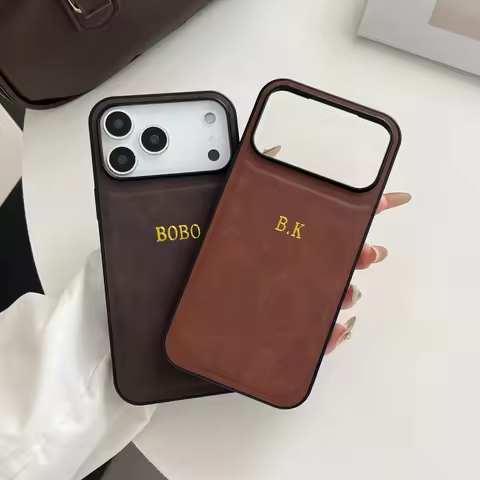 Luxury Custom Name Initial 3D Gold Hot Foil Embossed Faux Leather Phone Case for iPhone 11 12 13 14 