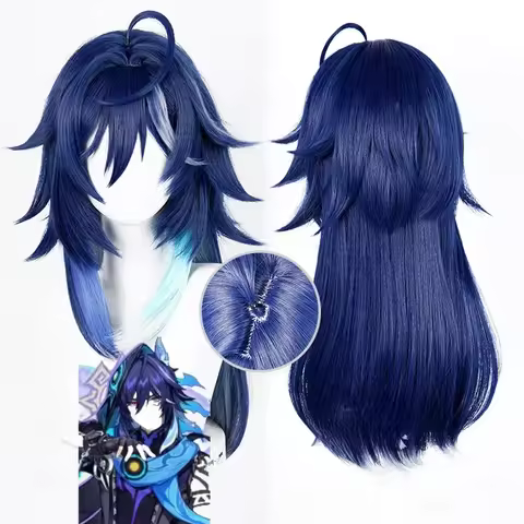 Ororon Cosplay Wig Genshin Impact Dark Blue Long Hair Natlan Game Prop Wigs Halloween Party Con Boy 