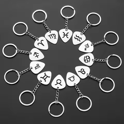 Simple 12 Zodiac Sign Pendant Keychains Constellation Jewelry DIY Metal Stainless Steel Taurus Aries