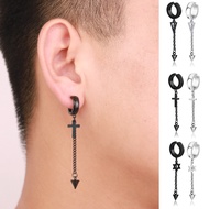 Cross Huggie Stud Earrings for Men Stainless Steel Earing Punk Male Costume-1 Side