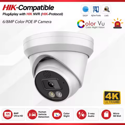 Hikvision Compatible 6MP/8MP Full Color Two-way Audio Turret IP Camera 1/2.8″ Sony CMOS Sensor Vehic