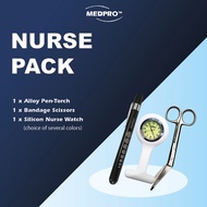 MEDPRO™ Nurse Pack: Alloy PenTorch + Nurse Brooch Watch (5 colours) + Bandage Scissors with Clip Hol