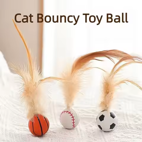 1/3/5pcs Cat Toys Ball Rubber Bouncy Ball Feather Throwing Ball Pet Cat Play Bouncy Ball