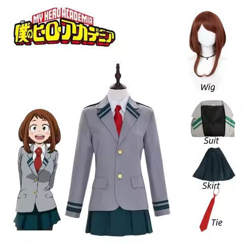 My Hero Academia Anime Uraraka Ochako Cosplay Costume School Uniform Set Wig Suit Halloween Role Pla