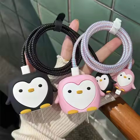 3D Cartoon Animal Penguin Charger Case for iPhone 18W 20W Fast Charging Cover Protective Charger Hea