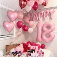 44pcs Pink Birthday Decoration Set | Happy Birthday Banner + Heart Foil Balloons | Hot Pink + Macaro