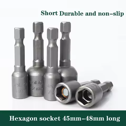 7-13mm Impact Hexagon Socket 45mm-48mm Round Shank Nut Driver Hexagon Socket Wrench Electric Screwdr
