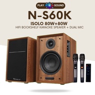 ISOLO N-S60K 80w+80w 2.0 Hifi Bookshelf Karaoke Speaker with Dual Wireless Microphone Wooden Home Ka