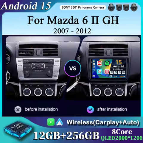 For Mazda 6 II GH 2007 - 2012 Android 15 12+256GB 4G WIFI Car Radio Carplay Auto Multimedia Stereo V