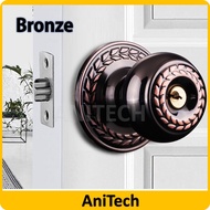 ANITECH Tubular Knob Cylindrical Cylinder Door Lock Tombol Pintu Tombol Pintu Bilik Rumah(brown)