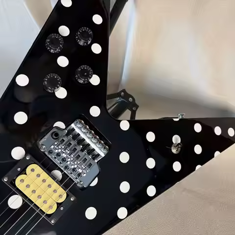 White Dot Electric Guitar Black Flight V Randy Rhoads Polka HH Pickups Guitar