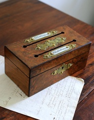 【英國19th 胡桃木 古董信件盒】零錢盒 發票 文件收納 古董木箱