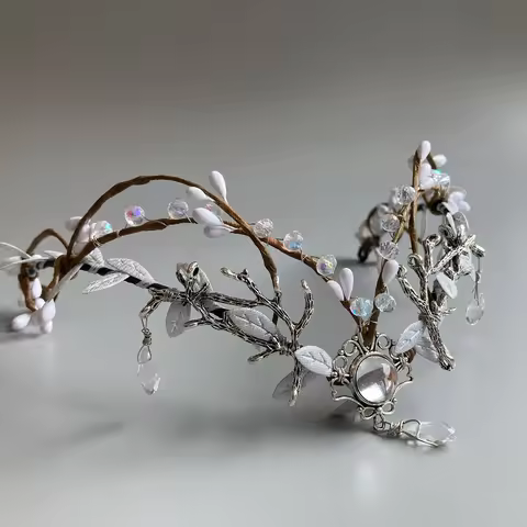 Reign of the Enchanted Forest Tiara Goddess Woodland Fairy Crown with Silver Branch Pendant Bride Fa
