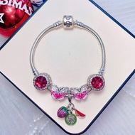 [Free silver cleaner 50 ml bottle] Pandora Bracelet - 925 Italian silver Charm Bracelet, melon red s