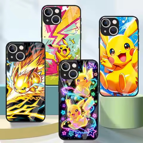 Phone Cover Glass Case for iPhone 17 Pro Max 15 Plus 11 14 XR 13 12 16 8 Air Cute Pokemon Pikachu