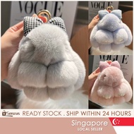 [SG SELLER] Bunny Keychain, Plush Dolls Pompoms Rabbit Fur Keychain, Girls Bag Charm Cute Fluffy Plu