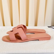 愛馬仕Hermes 皮革 粉色H拖鞋  37碼