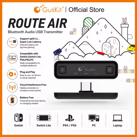GuliKit NS07 Route Air Bluetooth Wireless Audio Adapter NS07 Pro Type-C Transmitter for Nintendo Swi