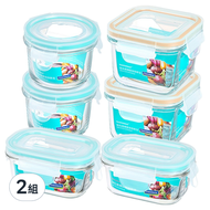 Glasslock 強化玻璃微波保鮮盒6件組 韓國製  2組  方形210ml 2個 + 圓形165ml 2個 + 長形150ml 2個