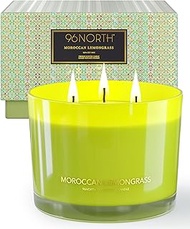 96NORTH Luxury Lemongrass Candle - Large 3-Wick Jar Candle - Up to 40 Hours Burn Time - 100% Natural
