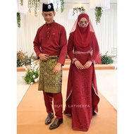 SET BAJU DRESS LAREENDA & BAJU MELAYU PANGLIMA [MAROON] NIKAH TUNANG BRIDESMAID COUPLE SET SEDONDON 