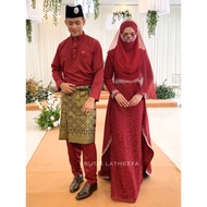 SET BAJU DRESS LAREENDA & BAJU MELAYU PANGLIMA [MAROON] NIKAH TUNANG BRIDESMAID COUPLE SET SEDONDON 