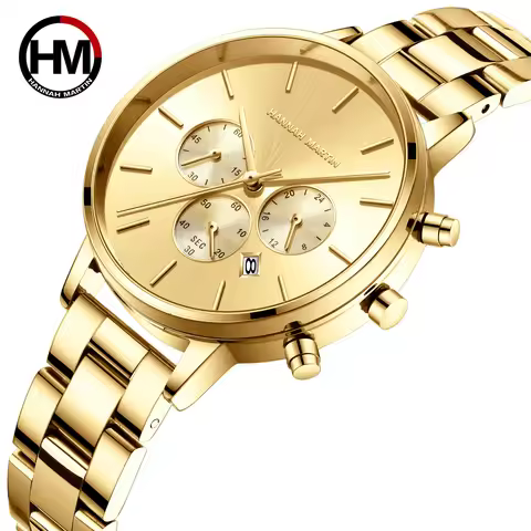 HANNAH MARTIN Brand Women Multifunctional Watch Original Stainless Steel Rose Gold 36mm Quartz Movem