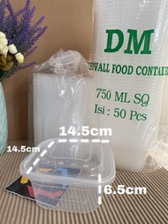 Thinwall Merek Dm Sq Kotak Kecil/Kotak Makan Plastik 750Ml Isi 50 Set